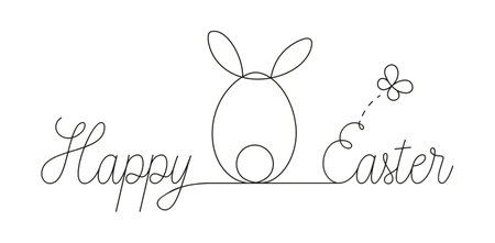One continuous line Happy Easter simple minimalistic funny creative conceptのイラスト素材