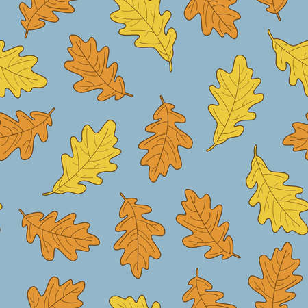 Vector illustration, set of bright realistic autumn oak leaves. Fall leaves background.のイラスト素材