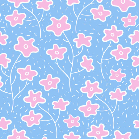 Vector seamless pattern with abstract blooming flowers on blue background. Design for textile or wallpaper.のイラスト素材