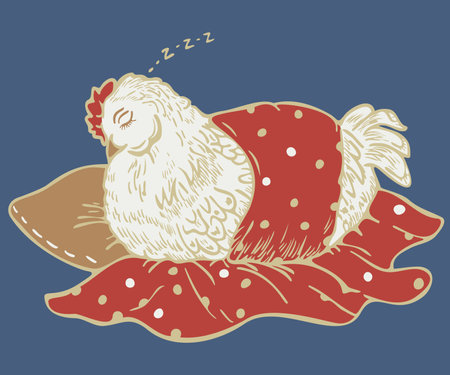 Vector illustration of a hen sleeping on a pillow. Cute animal bird design.のイラスト素材