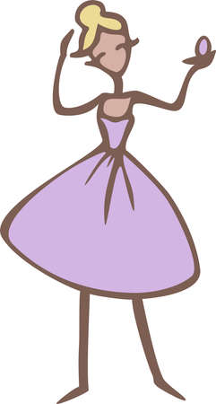 Vector illustration of a blonde lady in a violet dress with a powder box. Woman cartoon character.のイラスト素材