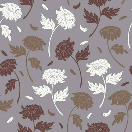 Vector seamless pattern with silhouettes of daisy flowers. Vector flowers design.のイラスト素材
