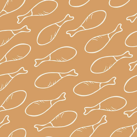 Vector seamless pattern with outlines of chicken legs. Funny design with fast food.のイラスト素材