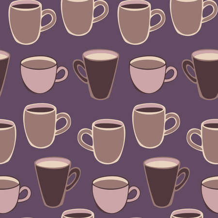 Vector seamless pattern with different shapes cups and mugs. Cups with coffee and cocoa.のイラスト素材