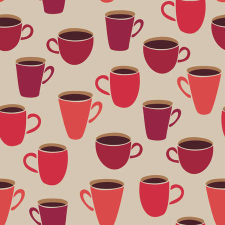 Vector seamless pattern with silhouettes of cups and mugs. Design with coffee cups.のイラスト素材