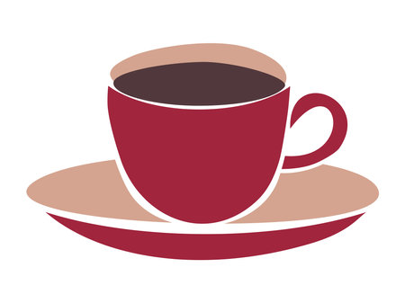 Vector illustration of coffee cup with saucer. Red cup with coffee.のイラスト素材
