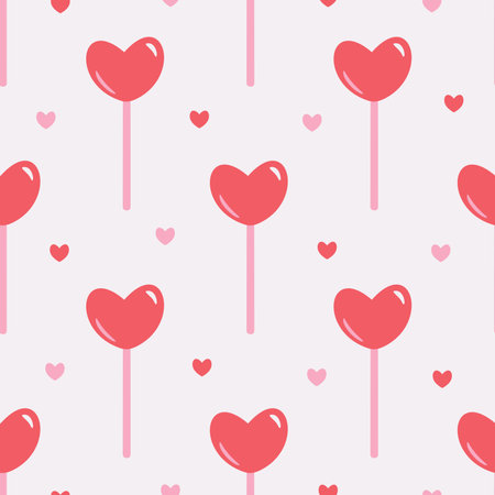 Vector seamless pattern with heartshaped lollipops. Design with candies and hearts.のイラスト素材