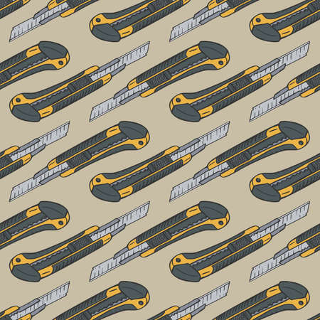 Vector seamless pattern with stationery knives. Design with boxcutters.のイラスト素材