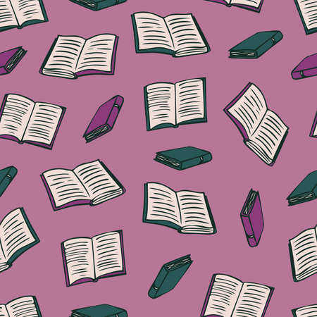 Vector seamless pattern with books. Hand drawn design.のイラスト素材