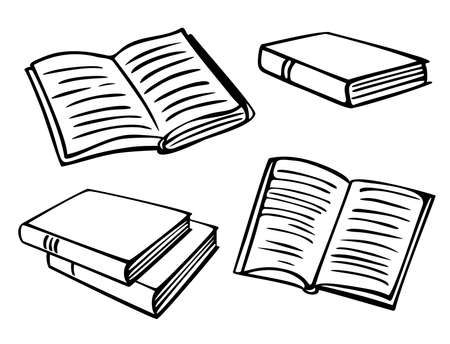 Vector illustration with collection of books. Black and white open and closed books.のイラスト素材