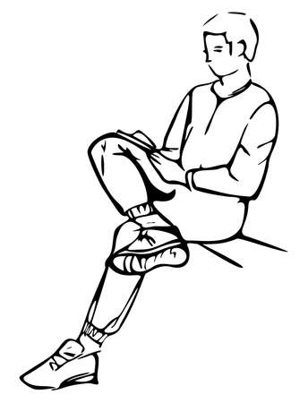 Vector illustration of sitting man. Hand drawn outline.のイラスト素材