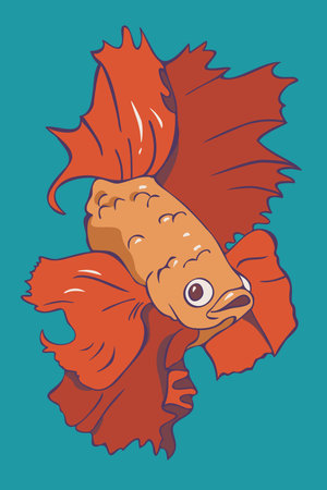 Vector illustration of beautiful red fish. Hand drawn goldfish.のイラスト素材