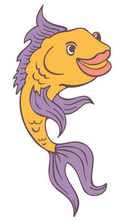 Vector illustration of smiling isolated fish. Hand drawn fish colored and depicted by a line.のイラスト素材