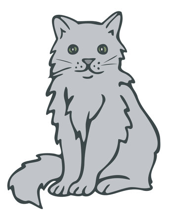 Vector illustration of gray cat in cartoon style. Hand drawn isolated cat.のイラスト素材