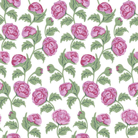 Vector seamless pattern with pink peonies. Design with decorative peonies.のイラスト素材