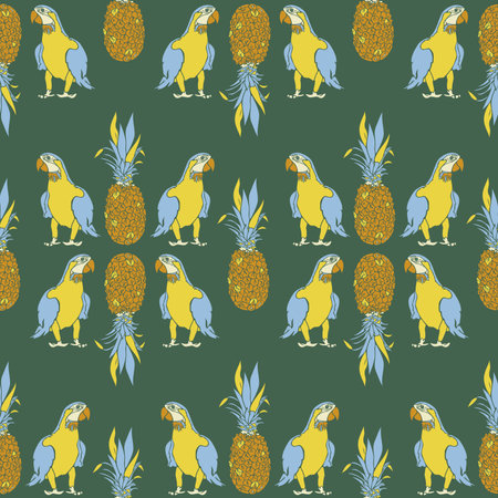 Vector seamless pattern with colorful parrots. Beautiful design with ara.のイラスト素材