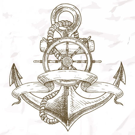 Items on the marine theme. Hand drawn elements.のイラスト素材