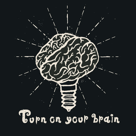 Brain lamp. Idea hand drawn typography poster. Quote for dreamers. Inspirational vector typography.のイラスト素材