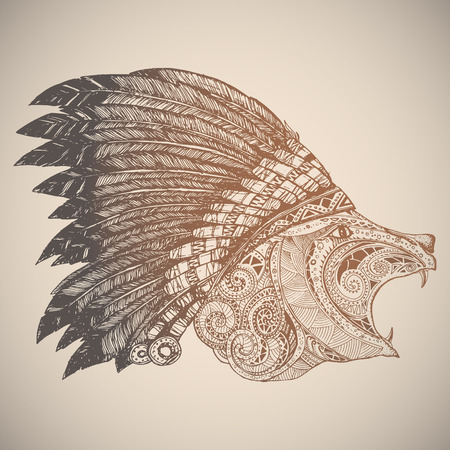 Bear in oriental tribal ornament. Hippie ornament. Hand drawn vector illustration.のイラスト素材