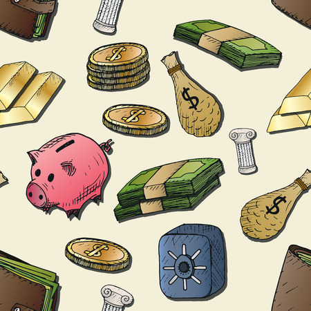 Money background. Isolated hand-drawn elements のイラスト素材