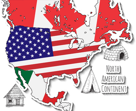 Hand drawn map. North American continent. Hand drawn vector illustration.のイラスト素材