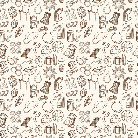 Ecology icons set. Hand drawn vector illustration. Seamless pattern.のイラスト素材