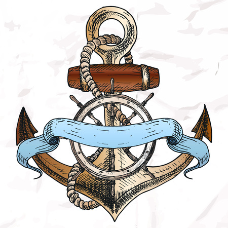 Items on the marine theme. Hand drawn elements.のイラスト素材