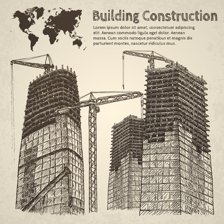 Building construction sketch. Hand drawn vector illustration.のイラスト素材