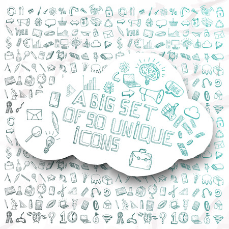 Set of doodle icons. Business subjects and schools.のイラスト素材