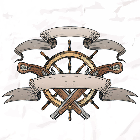 Items on the marine theme. Hand drawn elements.のイラスト素材