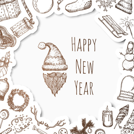 Christmas tree concept icons set. Hand drawn vector.のイラスト素材