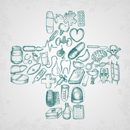 Set of medical icons. Hand drawn vector elements.のイラスト素材