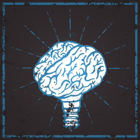 Brain lamp. Idea hand drawn typography poster. Grunge style. Inspirational vector typography.のイラスト素材