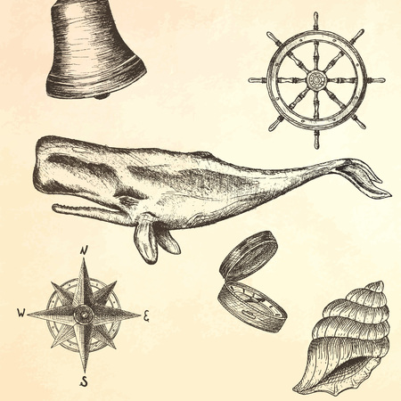 Engraving technique whale. illustration.のイラスト素材