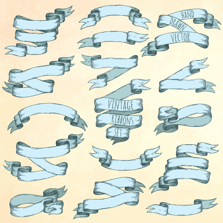 Vintage ribbons set. Hand drawn banners vector illustration.のイラスト素材