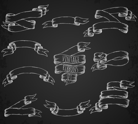 Vintage ribbons set. Hand drawn banners vector illustration.のイラスト素材