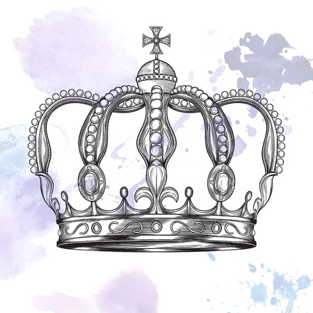 Crown in engraving style. Hand drawn vector illustration.のイラスト素材