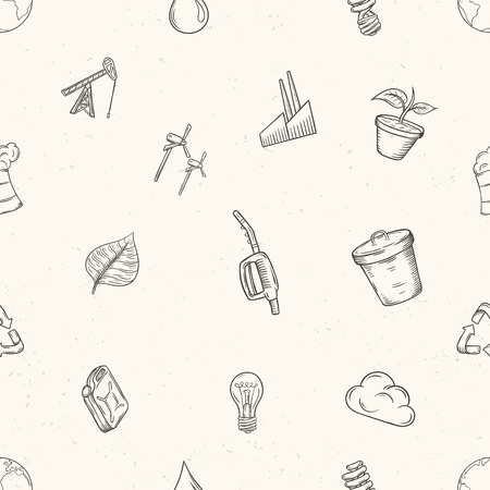 Ecology seamless pattern. Hand drawn vector illustration.のイラスト素材
