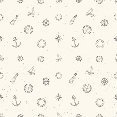 Nautical seamless pattern. Hand drawn vector illustration.のイラスト素材