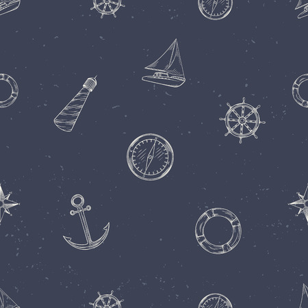 Nautical seamless pattern. Hand drawn vector illustration.のイラスト素材