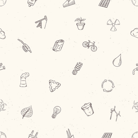 Ecology seamless pattern. Hand drawn vector illustration.のイラスト素材