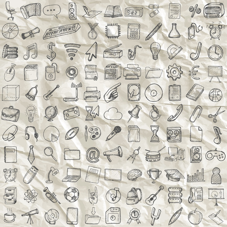 Set of computer, business and school icons. Hand drawn collection.のイラスト素材