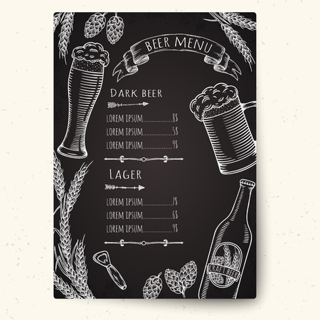 Hand drawn beer menu template. Editable vector isolated objects.のイラスト素材