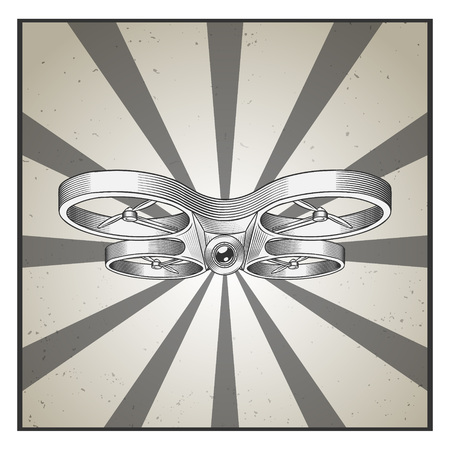 Drone quadrocopter poster. Hand drawn vector illustration.のイラスト素材