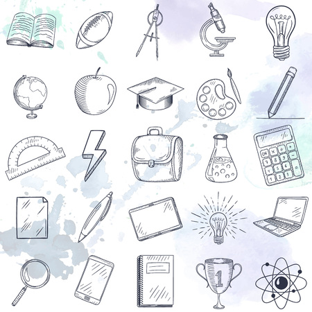 Hand drawn school icons set. Vector illustration.の写真素材