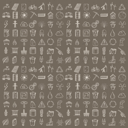 Set of industrial and ecology icons. Hand drawn vector illustration.のイラスト素材