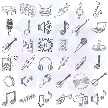 Hand drawn musical instruments icons set. Vector illustration.のイラスト素材