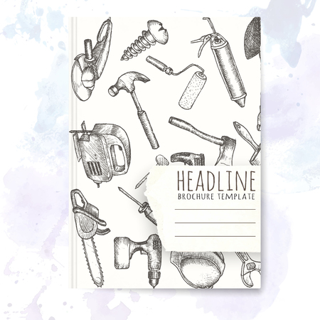 Notebook template with hand drawn instruments doodles. Vector editable notebook cover.のイラスト素材