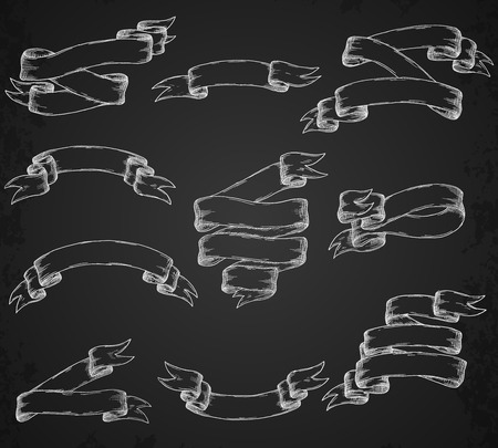 Vintage ribbons set. Hand drawn banners vector illustration.のイラスト素材