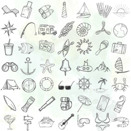 Nautical icons set. Hand drawn vector illustration.のイラスト素材